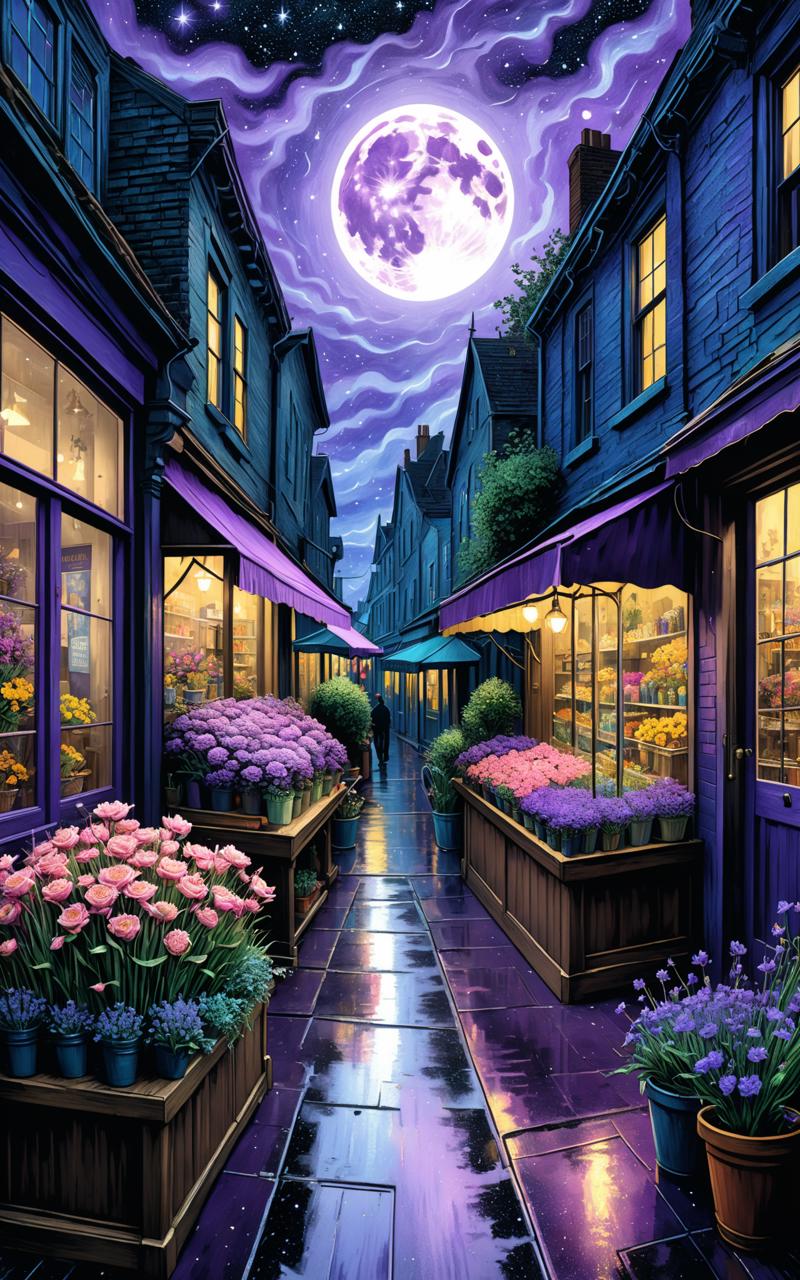 05983-1523374278-8k Scary haunted sinister creepy abandoned flower shop Street purple flowers soft watercolors painting illustration Colored penc.png